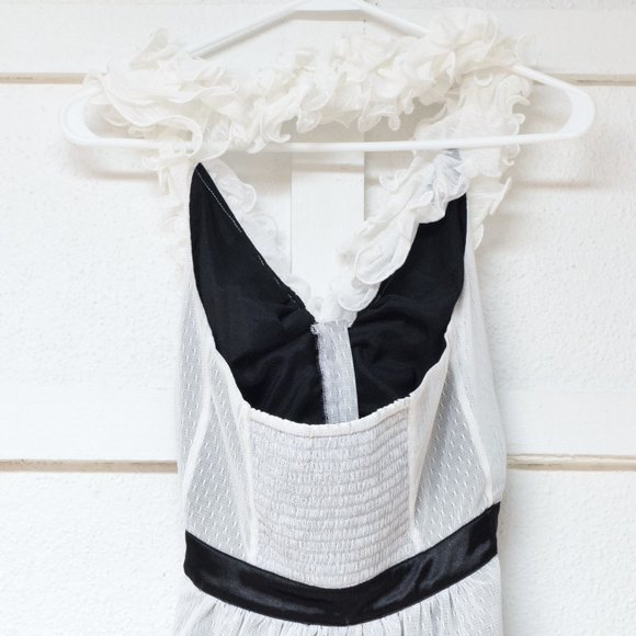 BEBE Farrah White Mesh Ruffle V-neck Swiss Dot Lace Halter Tank Top | Size XS - Picture 6 of 8